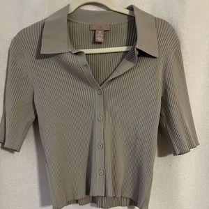 Ribbed Short Sleeve Button Up